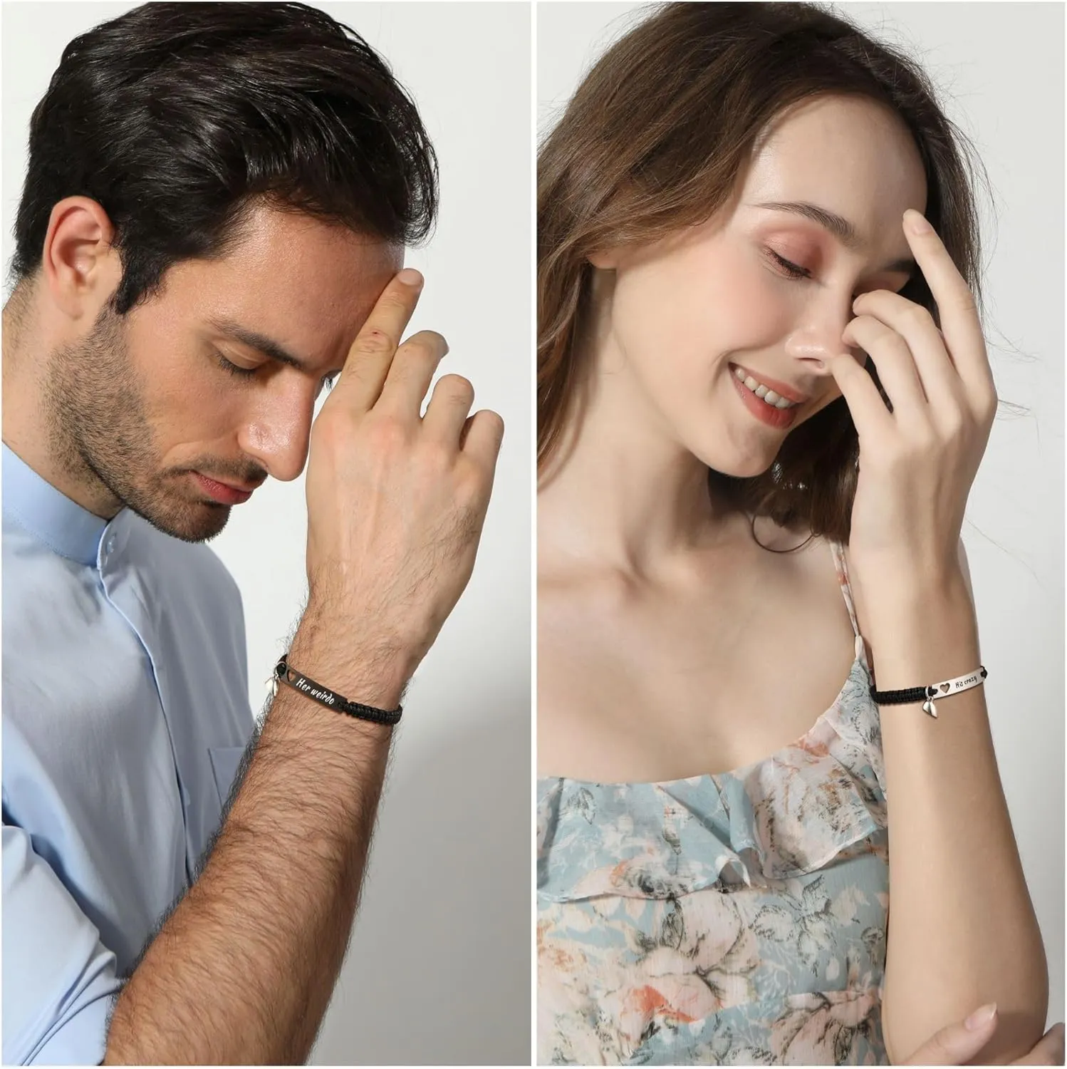 Personalized Matching Bracelets for Couples Adjustable Matching Couples Bracelets Set with Connectable Heart Custom Engraving Relationship Name Bracelet Jewelry Gifts for Men Women Couples
