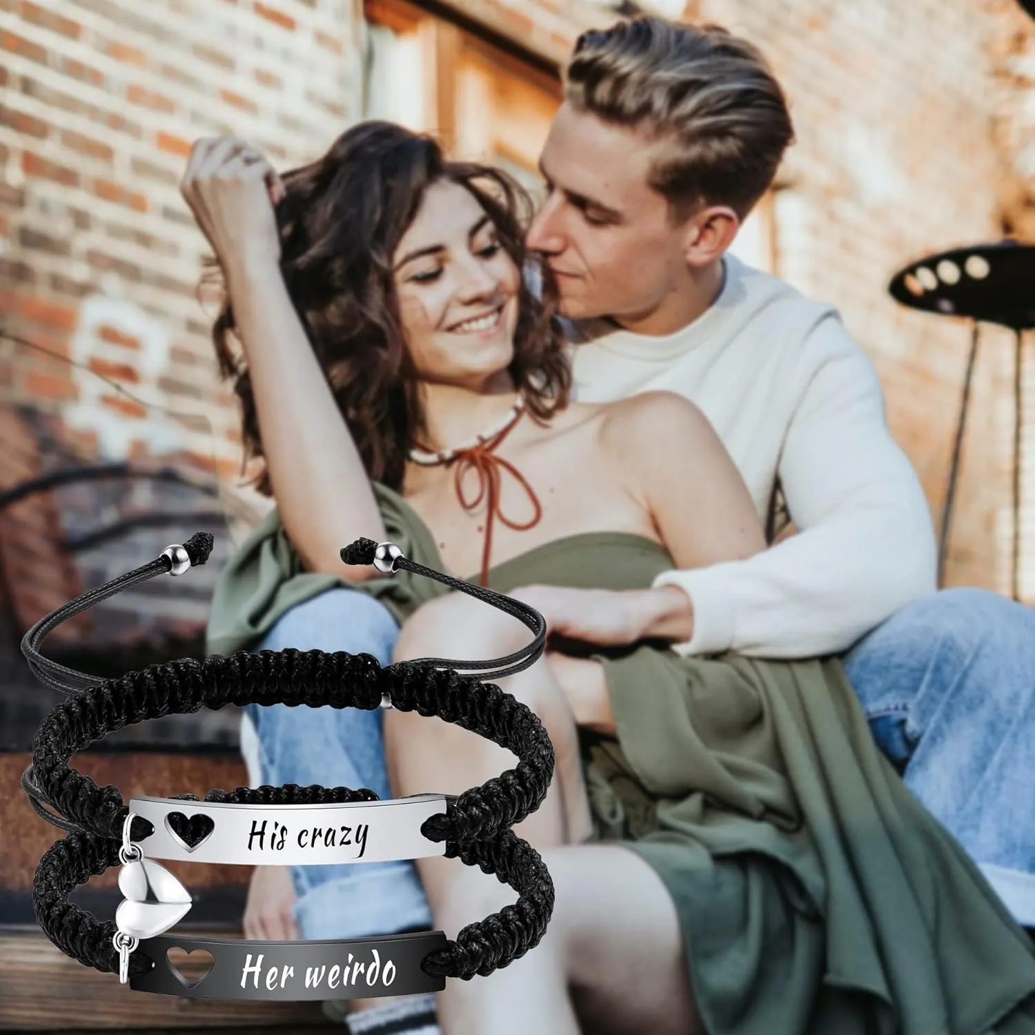 Personalized Matching Bracelets for Couples Adjustable Matching Couples Bracelets Set with Connectable Heart Custom Engraving Relationship Name Bracelet Jewelry Gifts for Men Women Couples