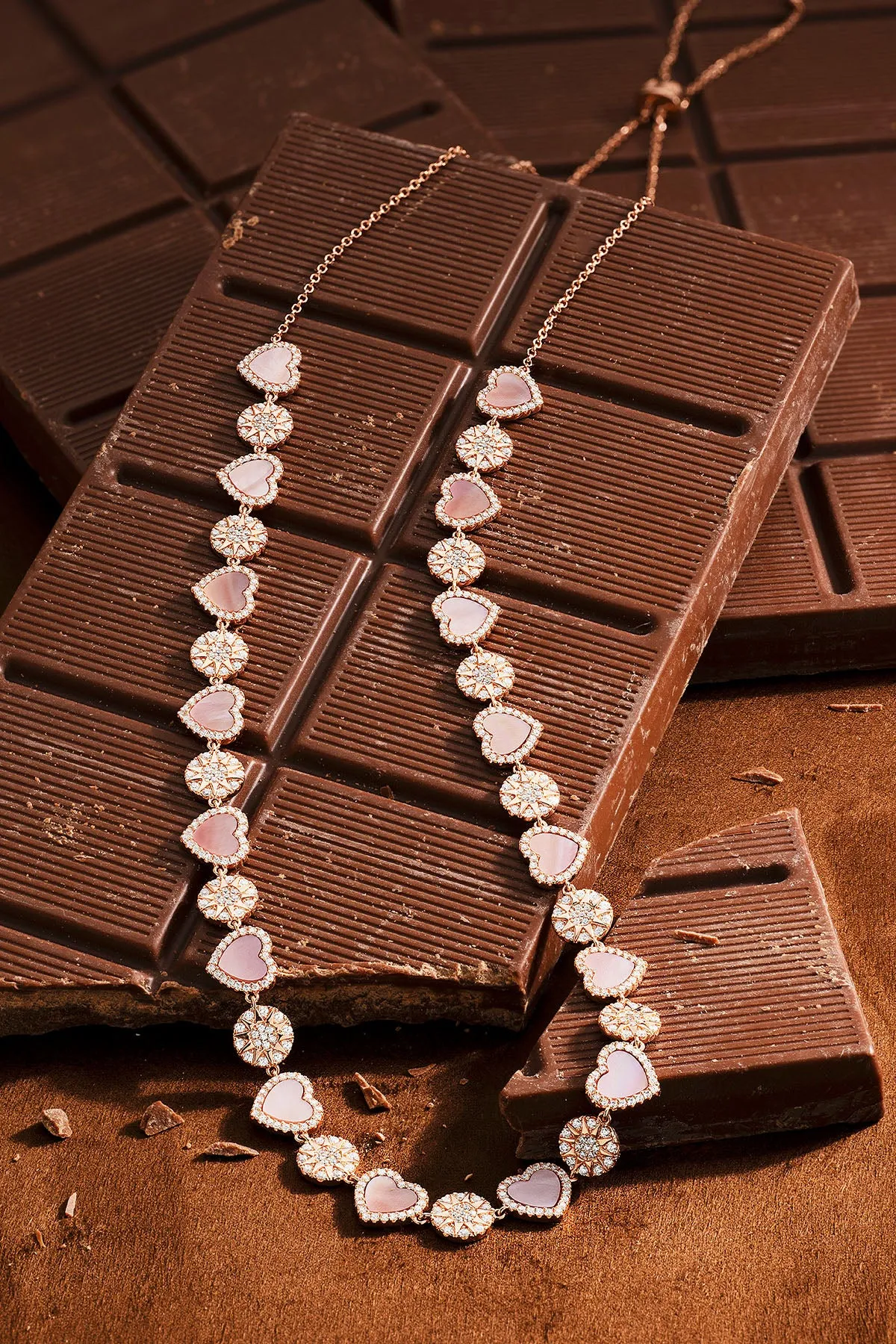 Pink Nacre Heart & Dot Adjustable Necklace