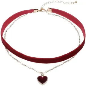 POYAMUSE Black Red Heart Velvet Choker Necklace for Women, Vintage Adjustable Gothic Choker with Small Heart Pendant for Women, Christmas Jewelry Accessories