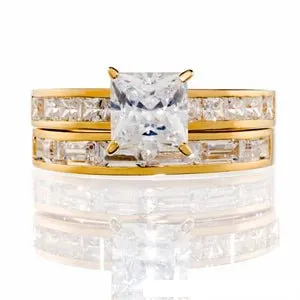 Princess Cut Cubic Zirconia Channel Wedding Ring Set In Sterling Silver