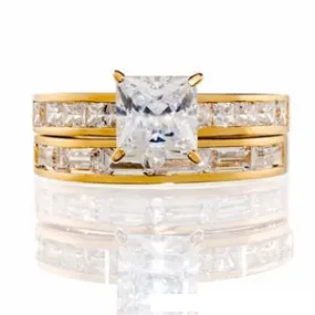 Princess Cut Cubic Zirconia Channel Wedding Ring Set In Sterling Silver