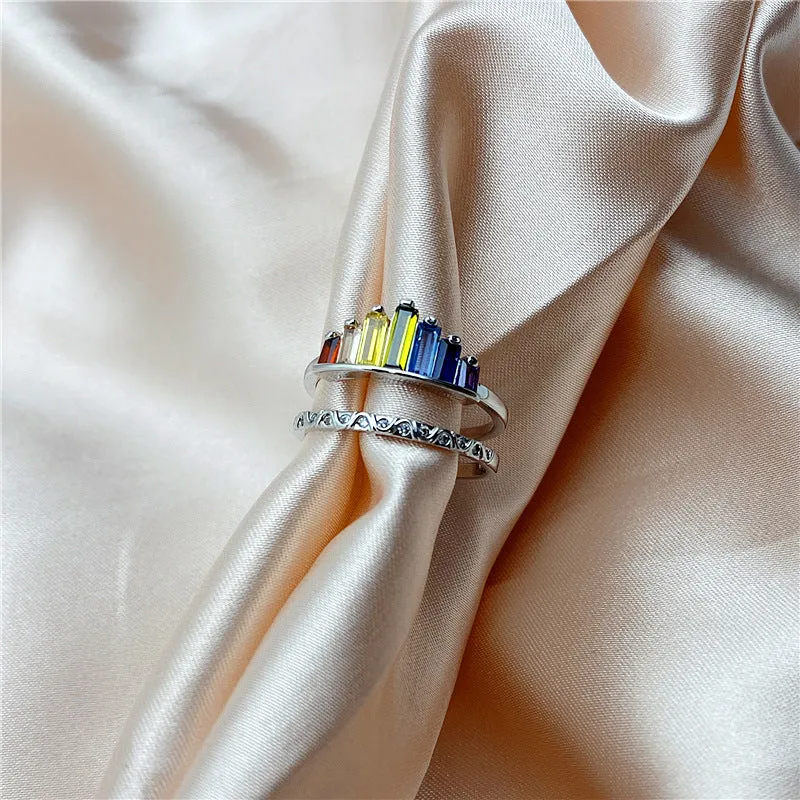 Rainbow Micro Diamond Ring - Elegant Multi-Color Gemstone Jewelry for All Occasions