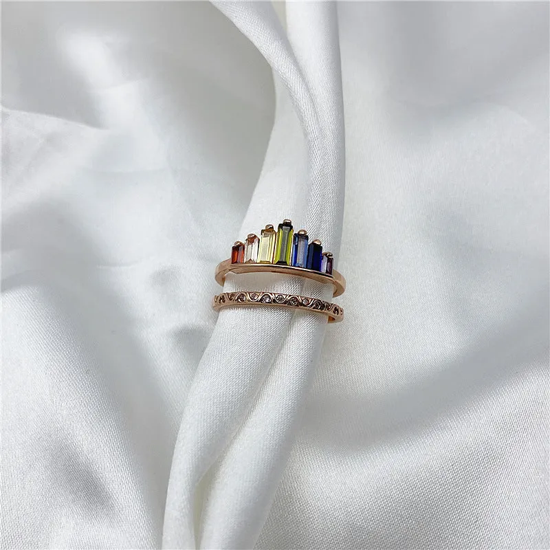 Rainbow Micro Diamond Ring - Elegant Multi-Color Gemstone Jewelry for All Occasions