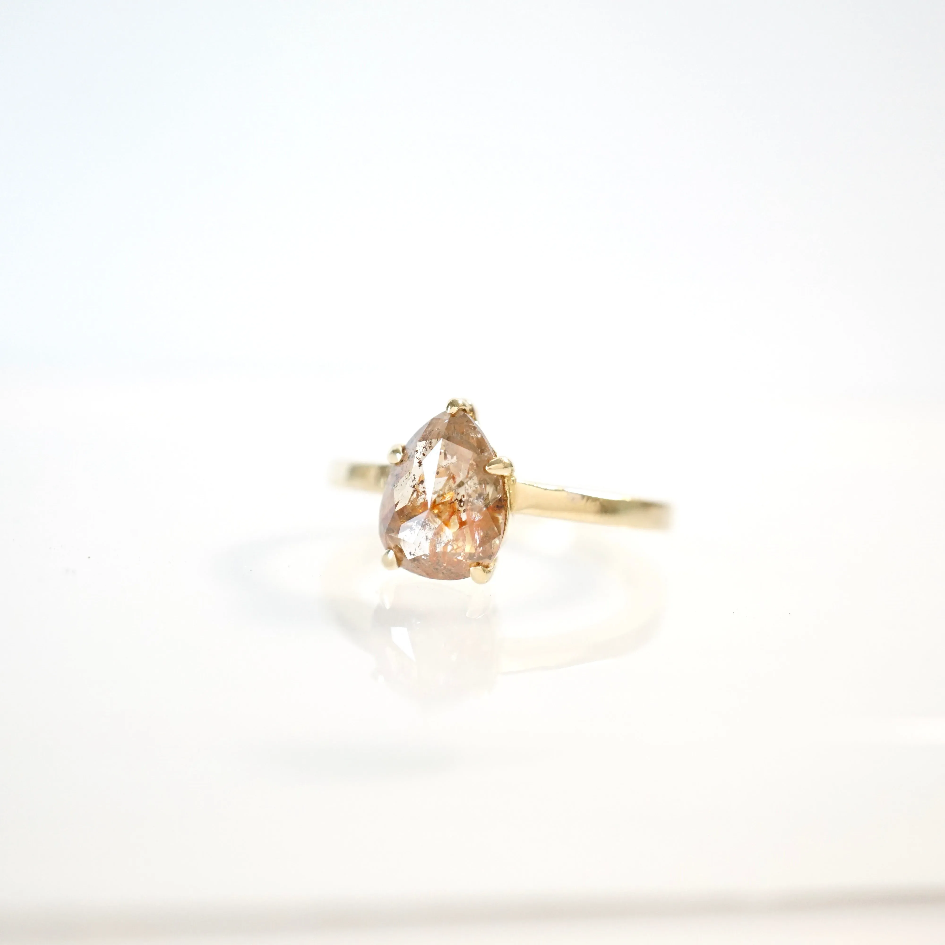 Red Brown Salt and Pepper Diamond Bridal Set, Rustic Pear Rose Cut Diamond Ring
