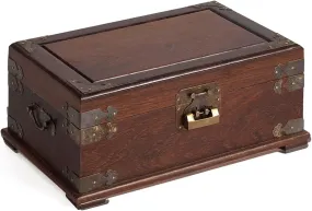 Retro Vintage Wooden Jewelry Box with Mirror, Multi-Function Organizer for Necklaces, Rings, Earrings More, Storage Case with Brass Latch for Women Girls
