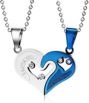 Royal Star Exim Heart Shape Puzzle Matching Necklace for Couple, Stainless Steel BFF Pendant Jewelry for Men & Women, Pinky Promise Couple Necklace Gifts