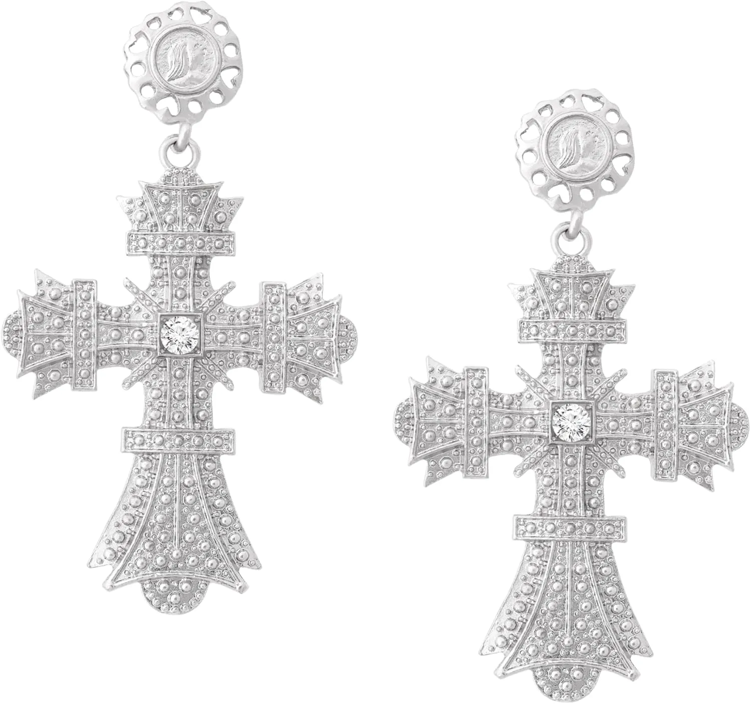 Sacina Silver-tone Large Cross Stud Earrings, Victorian Vintage Earrings, Costume Jewelry, Christmas Jewelry Gift for Women