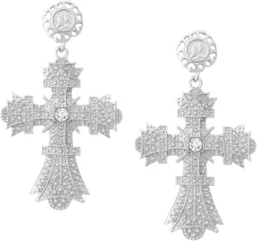 Sacina Silver-tone Large Cross Stud Earrings, Victorian Vintage Earrings, Costume Jewelry, Christmas Jewelry Gift for Women