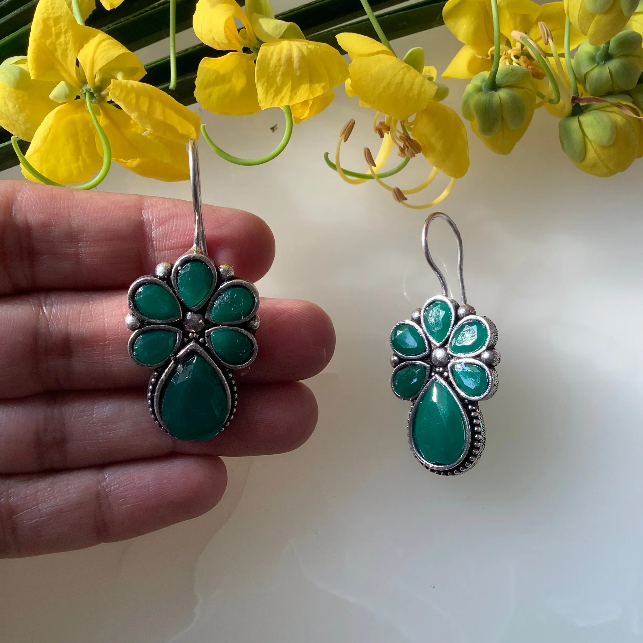 Salvanity German Silver Petals Earrings