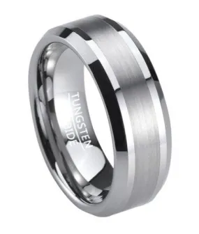 Satin Finish Men's Tungsten Wedding Band with Polished Edges | 8mm