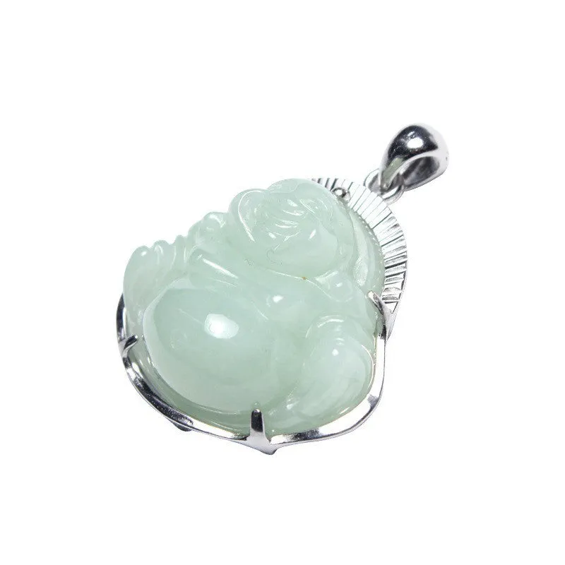 Silver Buddha Jade Gemstone Pendant