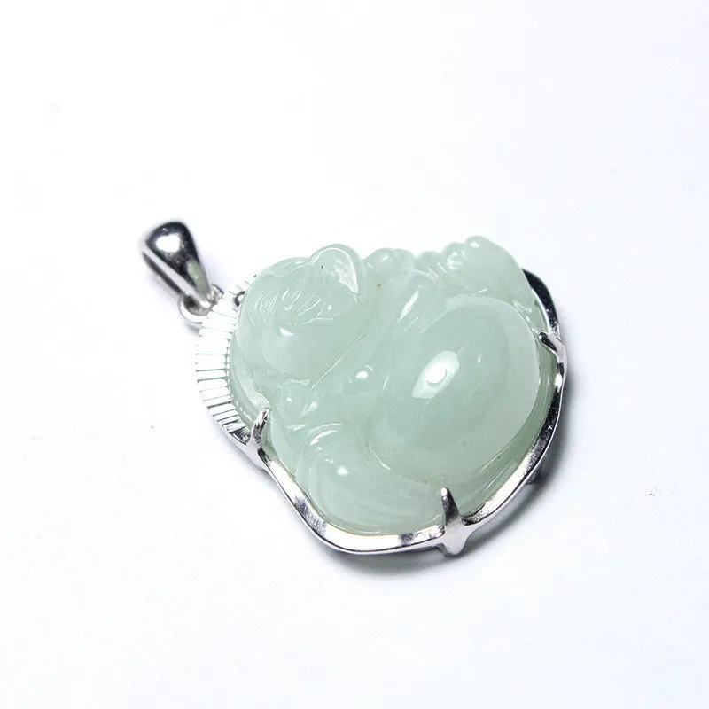 Silver Buddha Jade Gemstone Pendant
