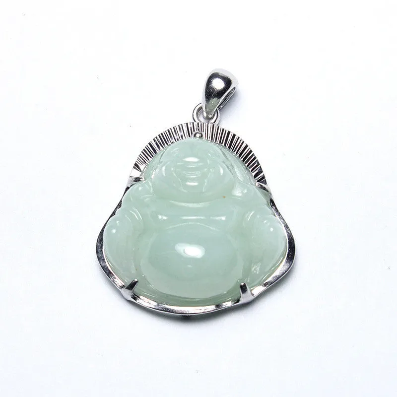 Silver Buddha Jade Gemstone Pendant