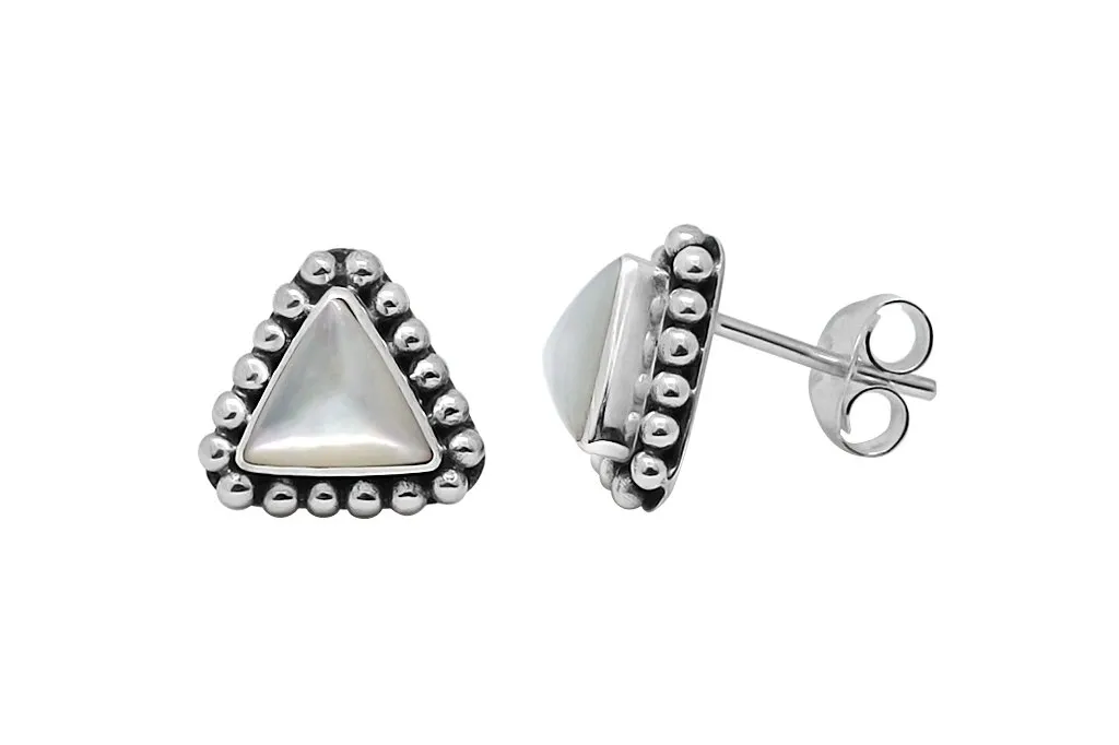 Silver Mother of Pearl Triangle Earrings
