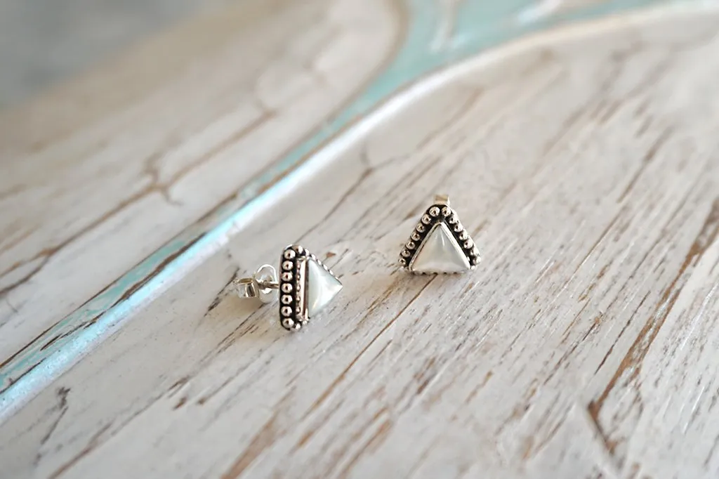 Silver Mother of Pearl Triangle Earrings