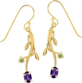 Silvershake Petite Gemstone White Gold Plated or Yellow Gold Plated 925 Sterling Silver Vine Leaf Dangle Hook Earrings Jewelry for Women or Teens