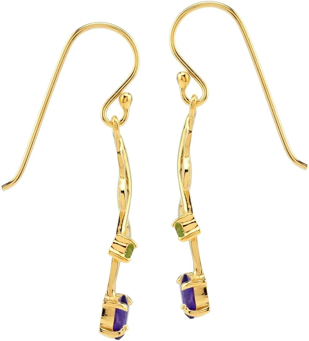 Silvershake Petite Gemstone White Gold Plated or Yellow Gold Plated 925 Sterling Silver Vine Leaf Dangle Hook Earrings Jewelry for Women or Teens