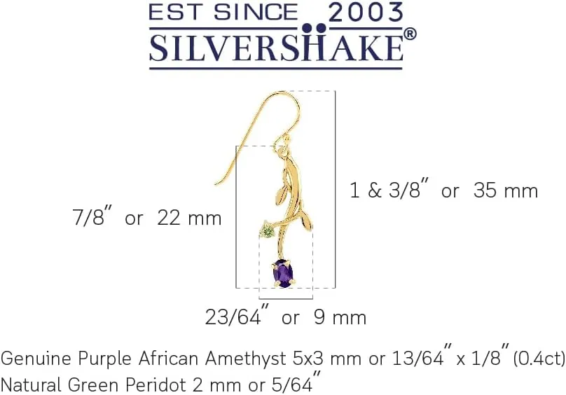Silvershake Petite Gemstone White Gold Plated or Yellow Gold Plated 925 Sterling Silver Vine Leaf Dangle Hook Earrings Jewelry for Women or Teens