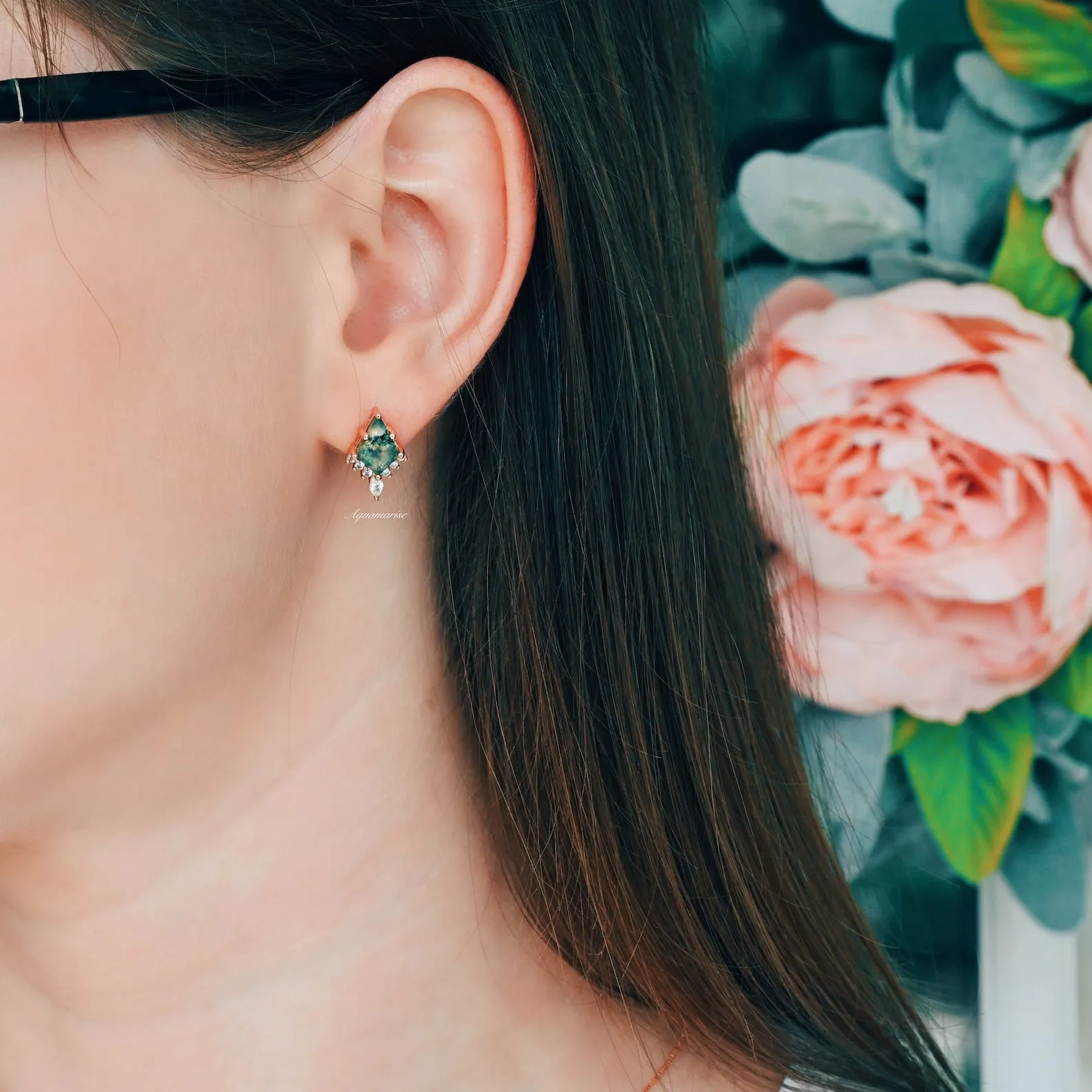 Skye Kite Green Moss Agate Earrings- 14K Rose Gold Vermeil