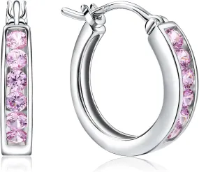 Small Hoop Earrings for Women Hypoallergenic 925 Sterling Silver 18mm Gemstone Huggie Hoop Earrings Annivesary Wedding Jewelry Birthstone Huggy Earrings