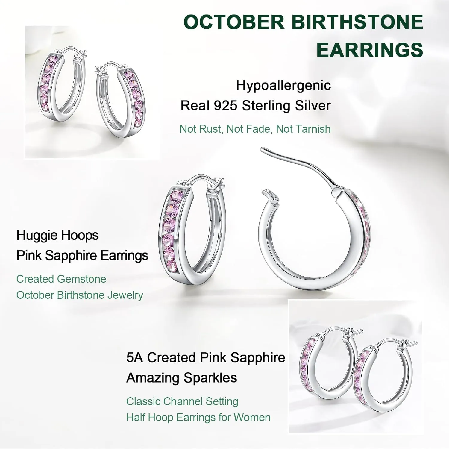 Small Hoop Earrings for Women Hypoallergenic 925 Sterling Silver 18mm Gemstone Huggie Hoop Earrings Annivesary Wedding Jewelry Birthstone Huggy Earrings