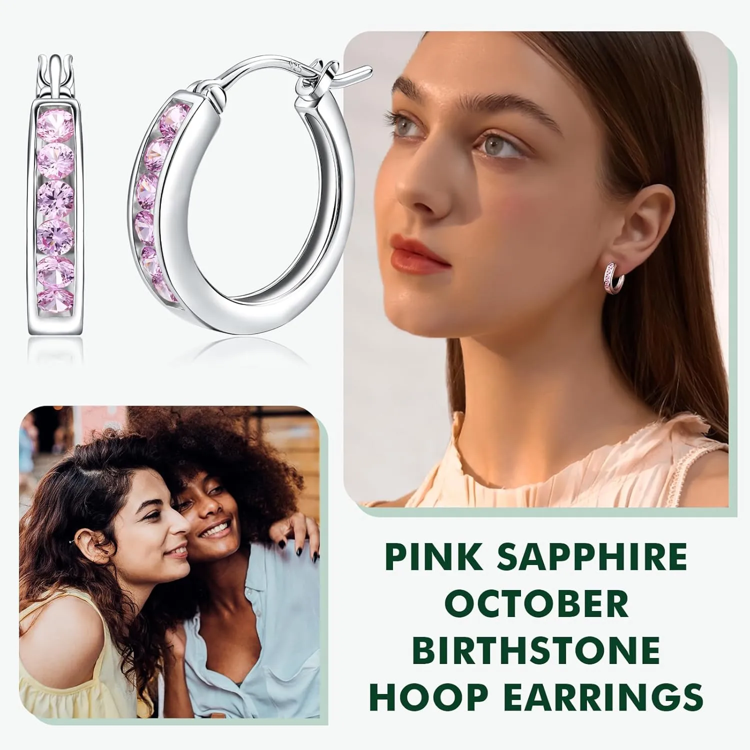 Small Hoop Earrings for Women Hypoallergenic 925 Sterling Silver 18mm Gemstone Huggie Hoop Earrings Annivesary Wedding Jewelry Birthstone Huggy Earrings