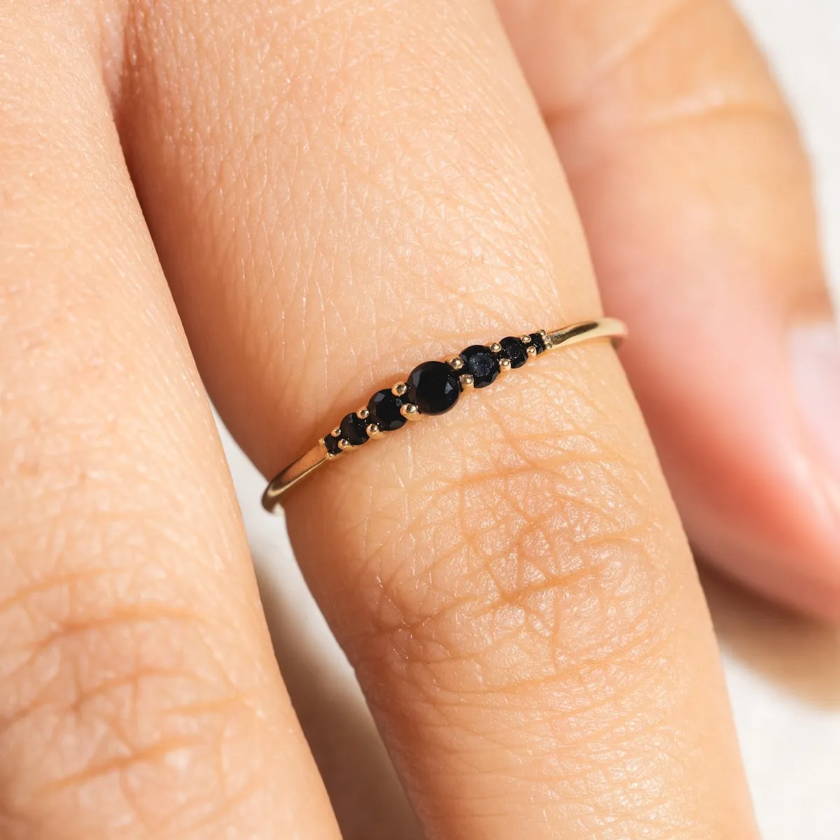 Solid Gold Black Agate Cascade Ring