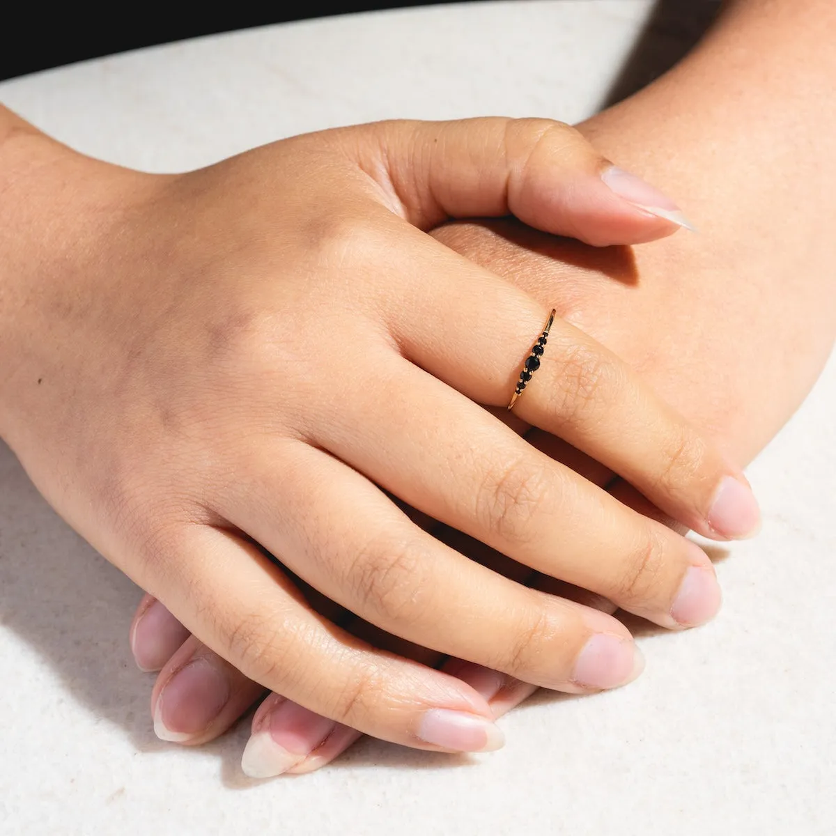 Solid Gold Black Agate Cascade Ring