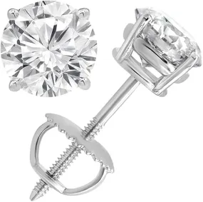 Solitaire Diamond Earrings for Women | Round Cut Lab Grown Diamond Studs | 14K White Gold Earrings with Screw Back By Akaay Gems