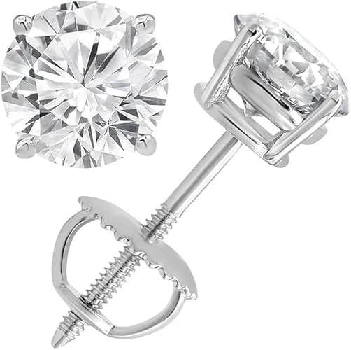 Solitaire Diamond Earrings for Women | Round Cut Lab Grown Diamond Studs | 14K White Gold Earrings with Screw Back By Akaay Gems