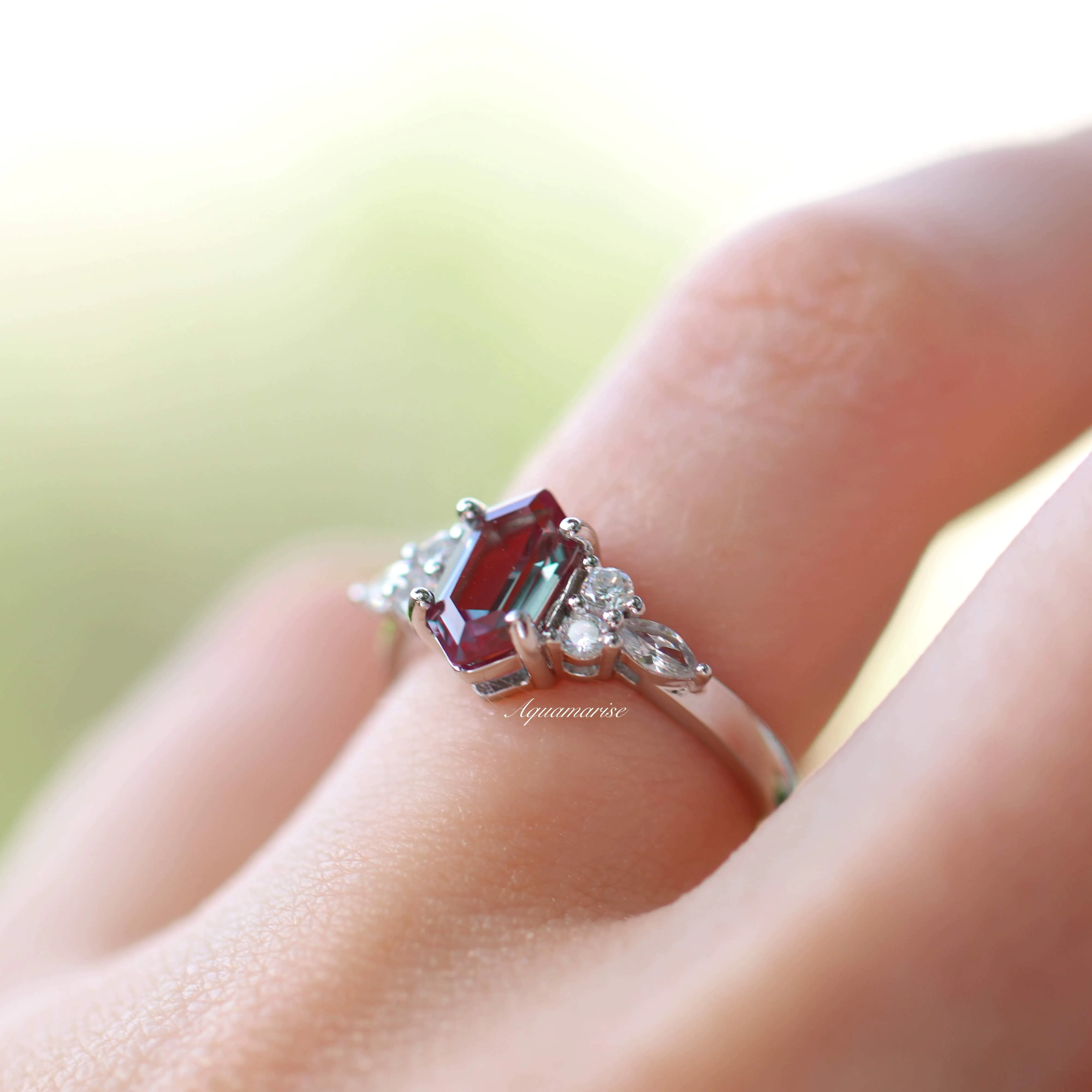 Sonnet Hexagon Teal & Purple Alexandrite Ring- Sterling Silver