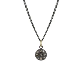 Sterling Silver Black Rhodium Textured CARMA Diamond Disc Pendant