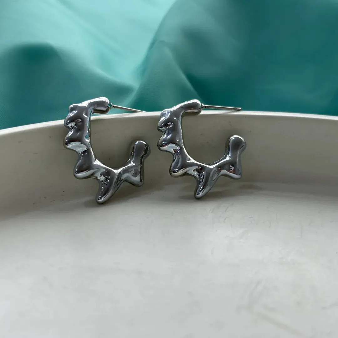 TFC Melted Ice Silver Plated Hoop Earrings