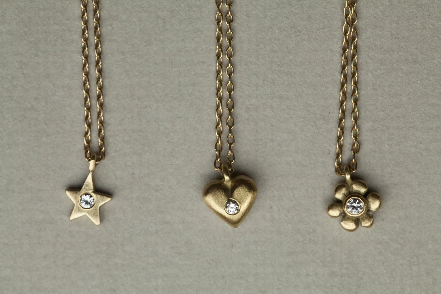Tiny Star, Heart and Daisy Necklaces with Diamonds