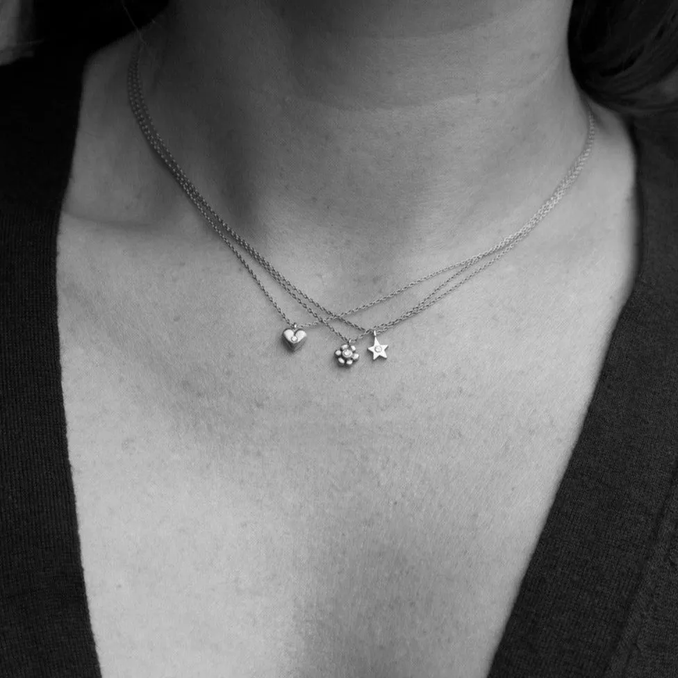 Tiny Star, Heart and Daisy Necklaces with Diamonds
