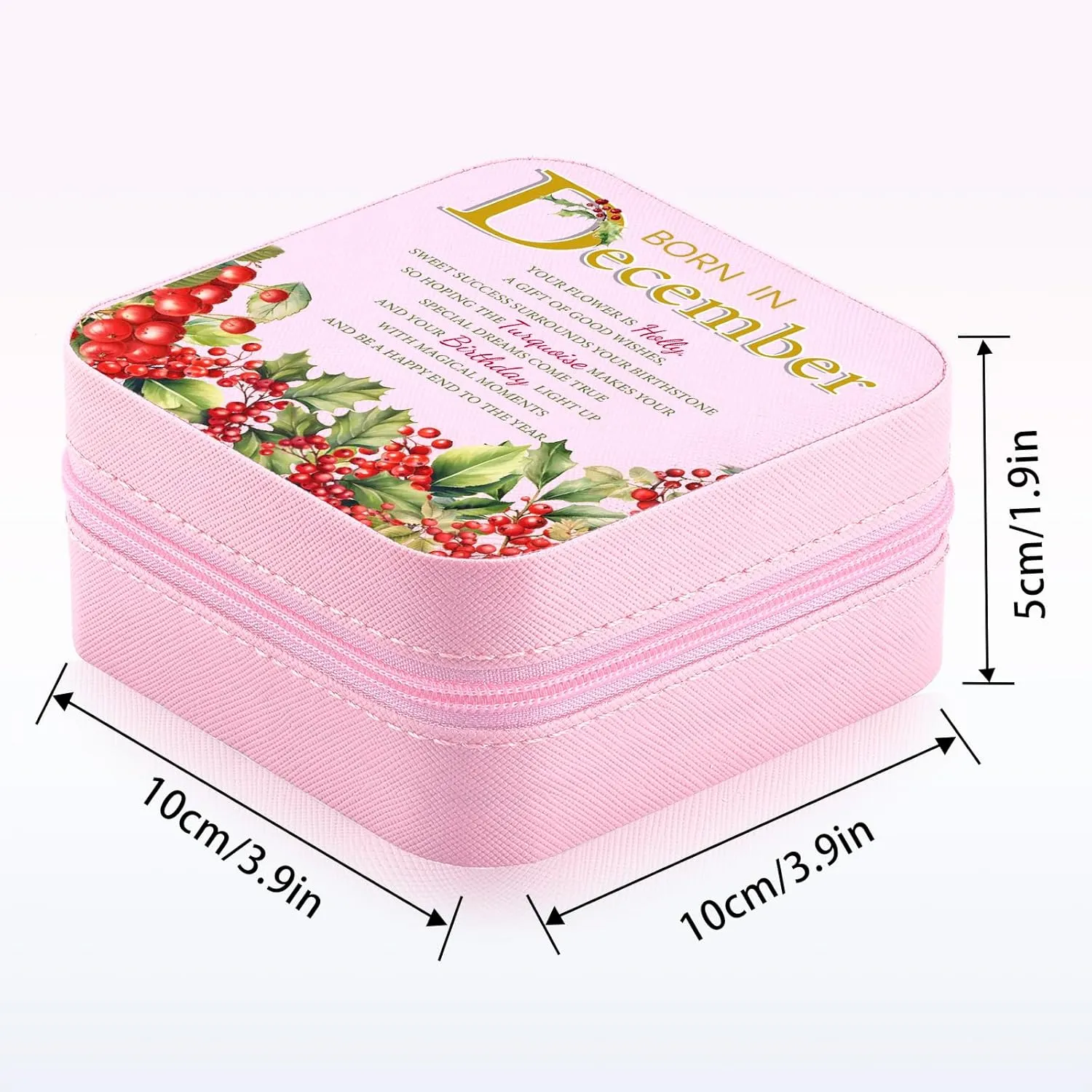 Travel Jewelry Box Organizer Birth Month Flower Jewelry Boxes Display Case for Women Gift Rings Earrings Necklaces Storage with Mirror Grey (December)