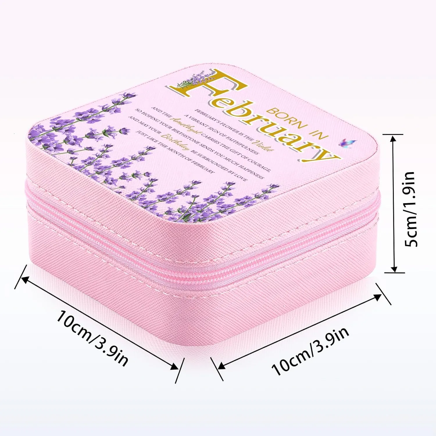 Travel Jewelry Box Organizer Birth Month Flower Jewelry Boxes Display Case for Women Gift Rings Earrings Necklaces Storage with Mirror Grey (February)
