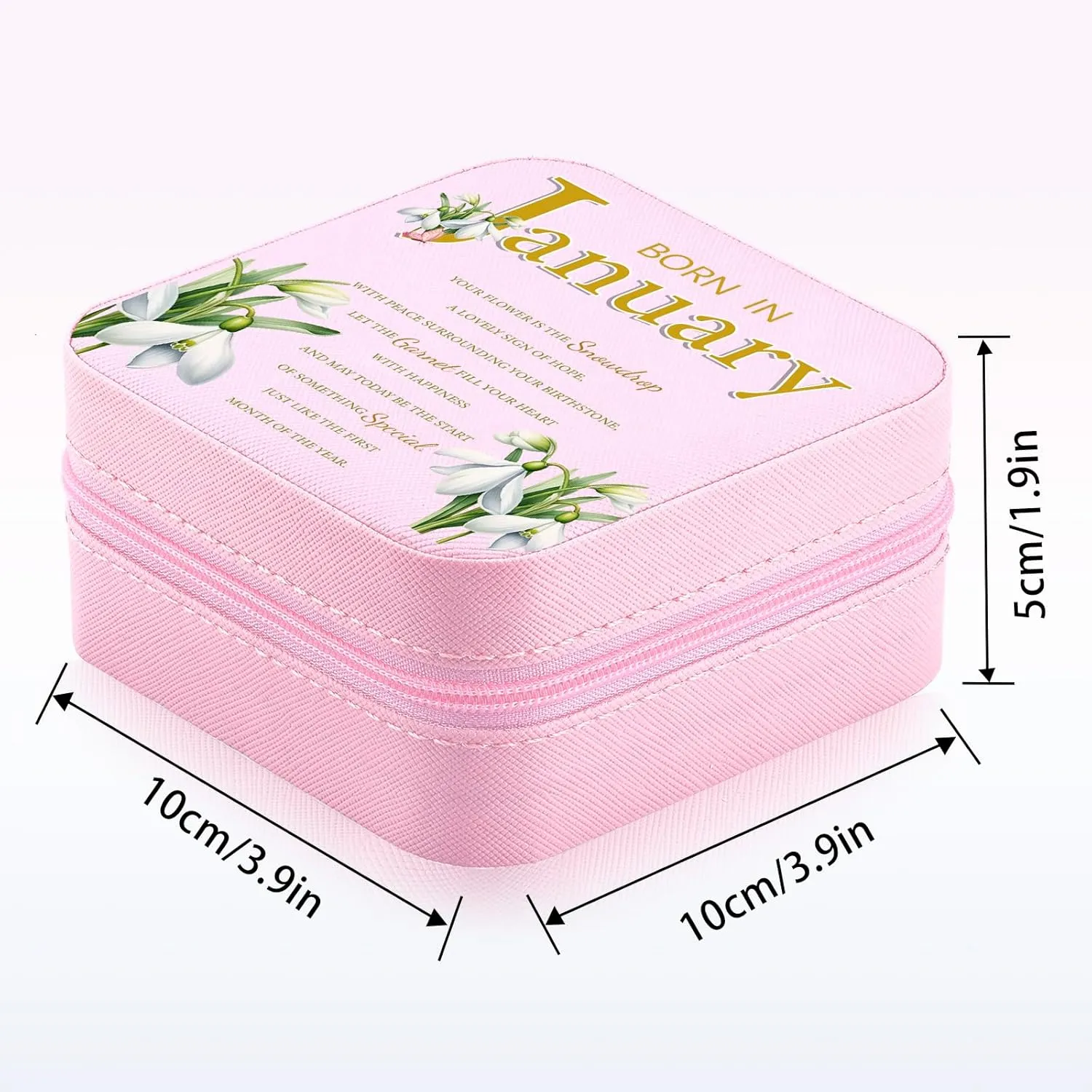 Travel Jewelry Box Organizer Birth Month Flower Jewelry Boxes Display Case for Women Gift Rings Earrings Necklaces Storage with Mirror Grey (January)