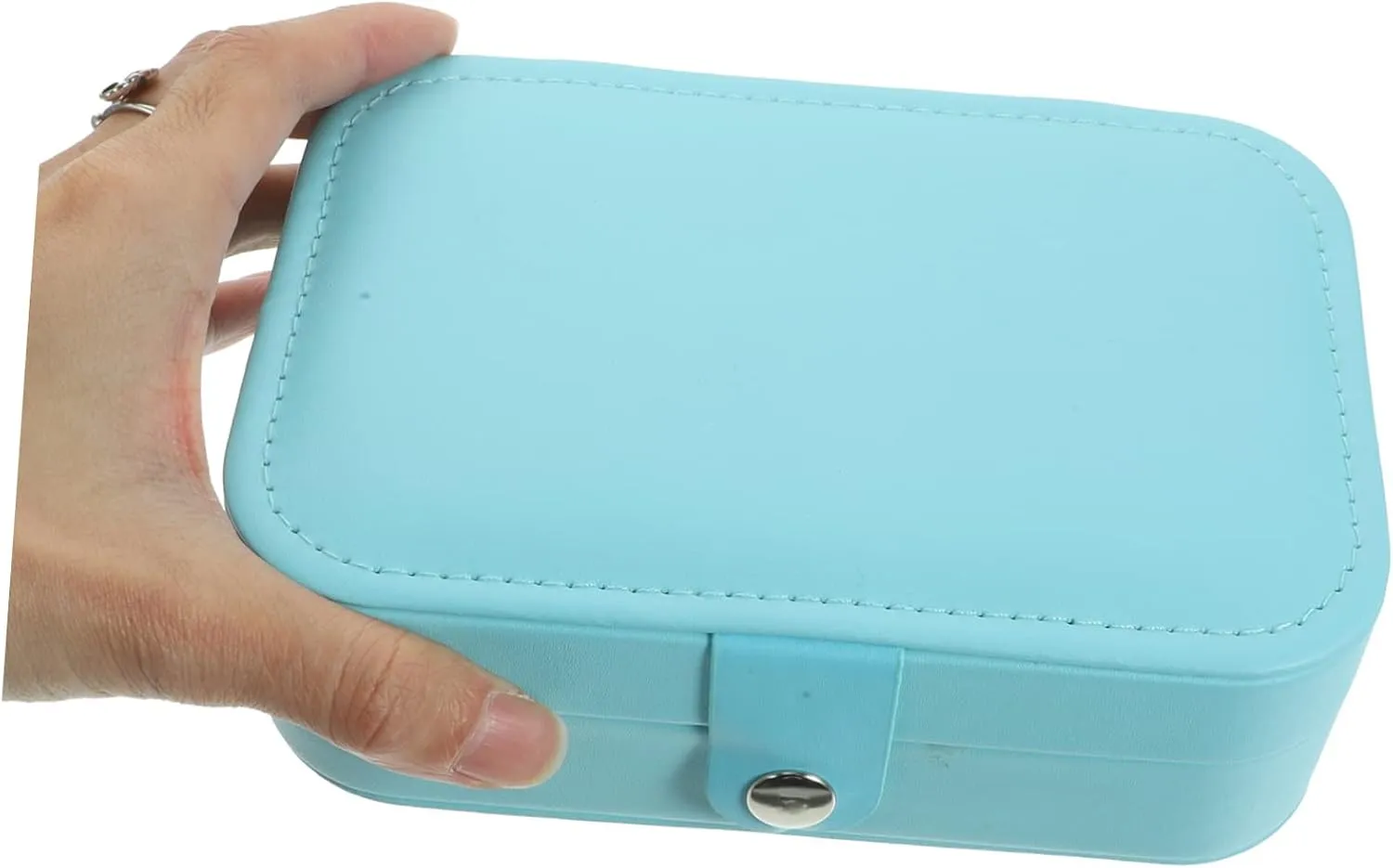 Travel Jewelry Storage Case Small Trinket Organizer Earring Box Mirror for Travel Dating Business Sky Blue