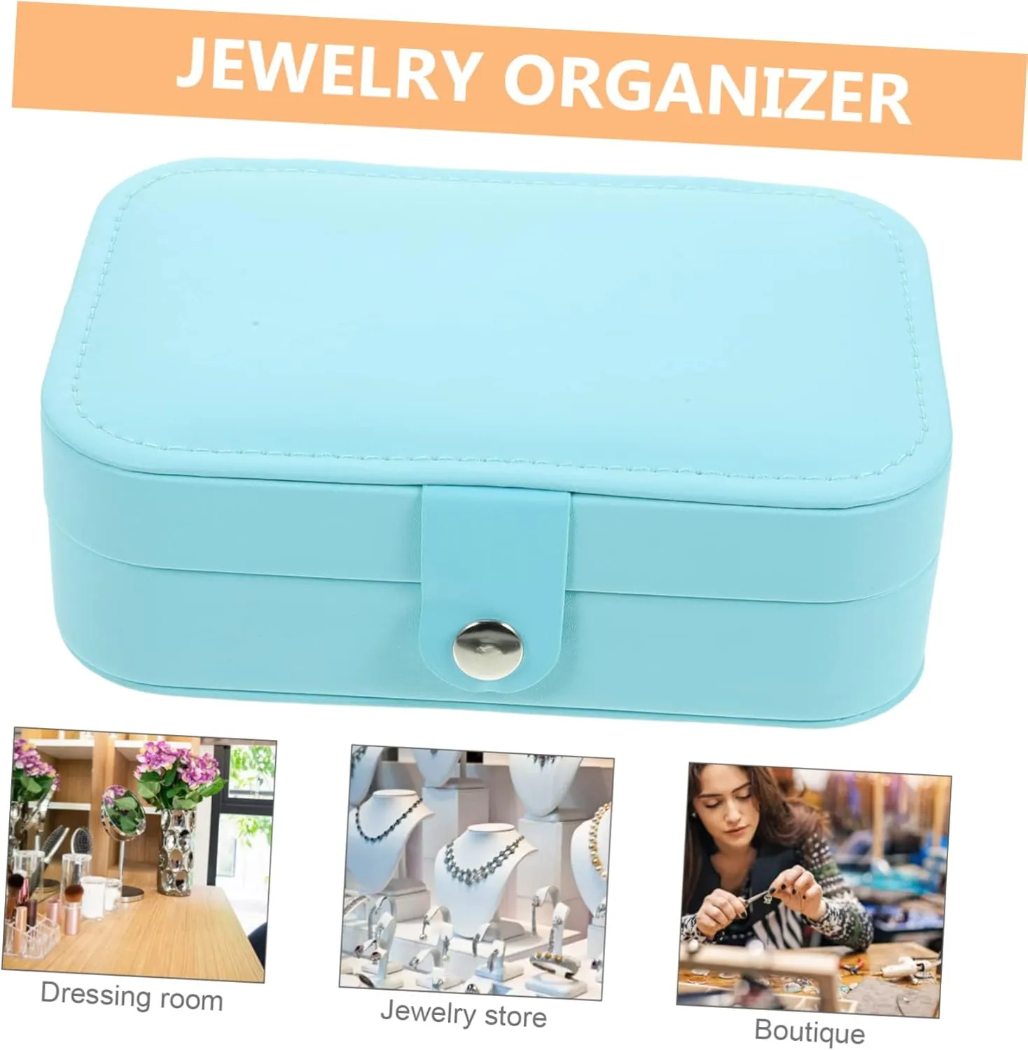 Travel Jewelry Storage Case Small Trinket Organizer Earring Box Mirror for Travel Dating Business Sky Blue