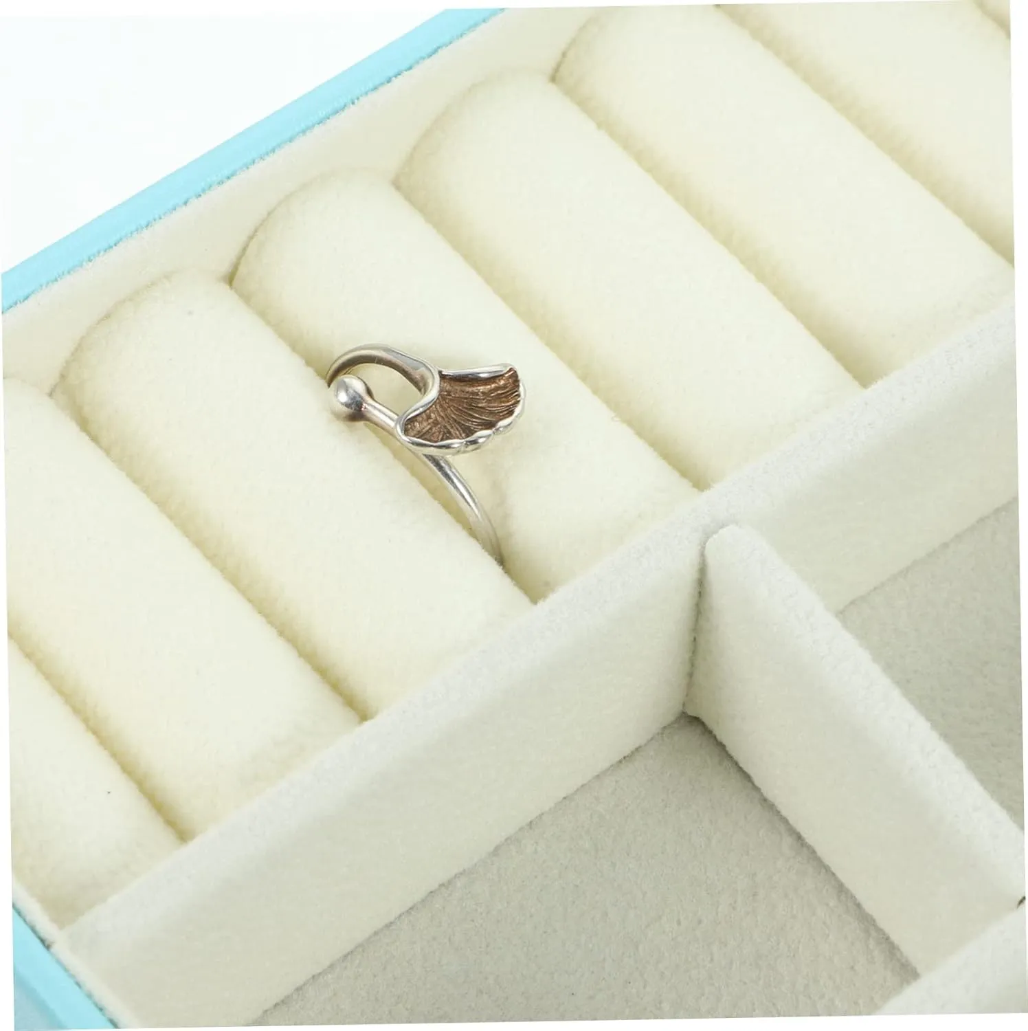 Travel Jewelry Storage Case Small Trinket Organizer Earring Box Mirror for Travel Dating Business Sky Blue