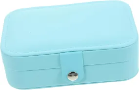 Travel Jewelry Storage Case Small Trinket Organizer Earring Box Mirror for Travel Dating Business Sky Blue
