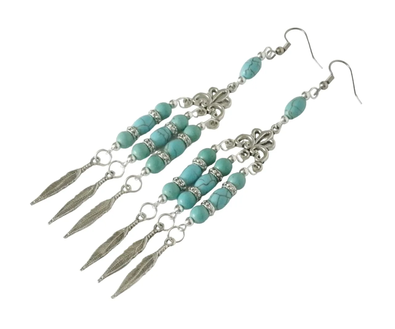 Turquoise Feather Earrings handmade jewelry western southwestern southwest cowgirl wedding boho bohemian