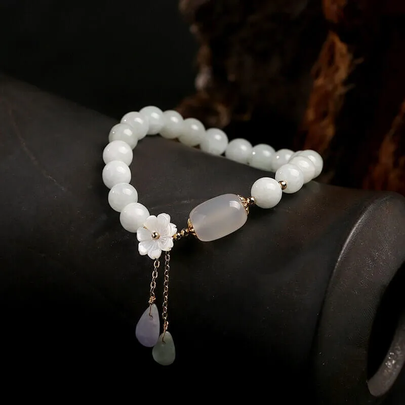 White Jade Magnolia Flower Bracelet