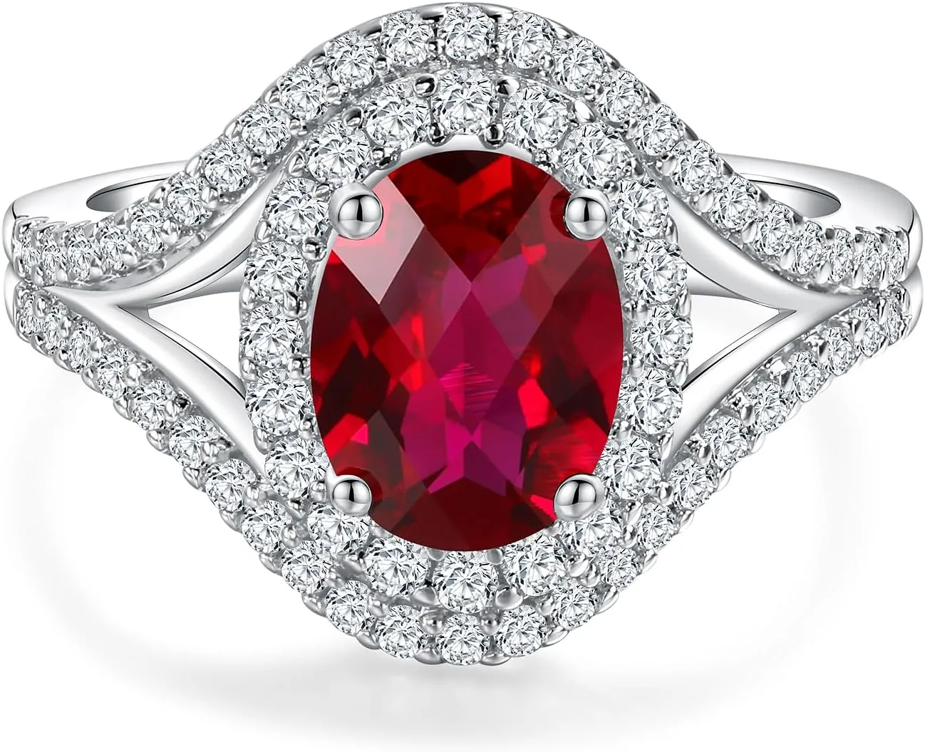 Womens Engagement Ring 925 Sterling Silver Oval Elongated Cushion Cut Sapphire/Ruby/Emerald/Opal Gemstone Anniversary Statement Cocktail Halo Ring Size 6 to 10 (with Gift Box)