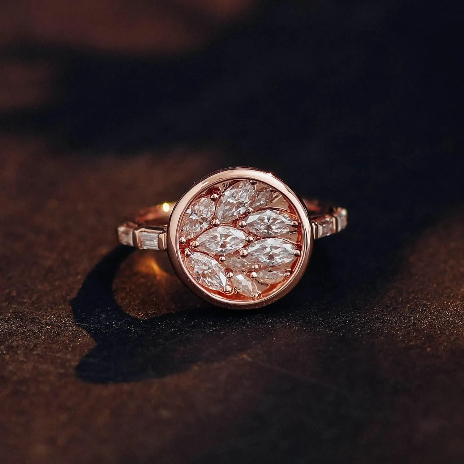 Wycian Jewelry Rings for Women Cluster, Moissanite Diamond Ring 9K Rose Gold D Color Marquise Moissanite Channel Engagement Engagement Rings for Men