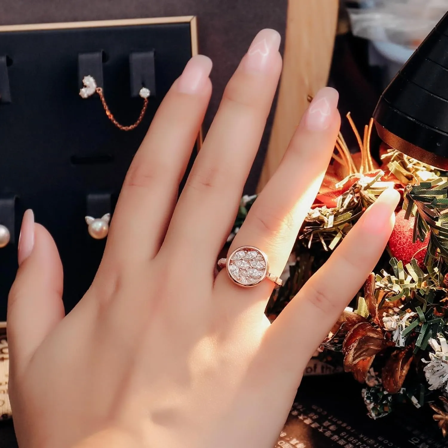 Wycian Jewelry Rings for Women Cluster, Moissanite Diamond Ring 9K Rose Gold D Color Marquise Moissanite Channel Engagement Engagement Rings for Men
