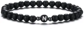 XIA YAN 6mm Black Onyx and White Howlite Handmade Letter Beads Bracelets for Women Men Initial Bracelets Gifts for Women (Couples Bracelets,Friendship Bracelets)