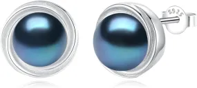 YAMI Sterling Silver Natural Cultured Pearl Earrings for Women, Black/White/Pink/Grey Pearl Stud Earrings 8MM, Hypoallergenic Jewelry Gifts for Mother Wife Her